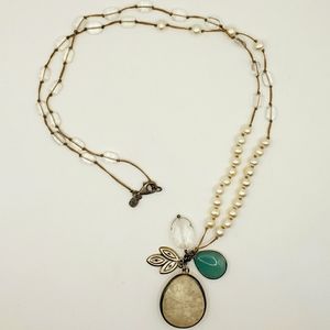 Vintage Freshwater Pearl & Quartz Boho Charm Necklace